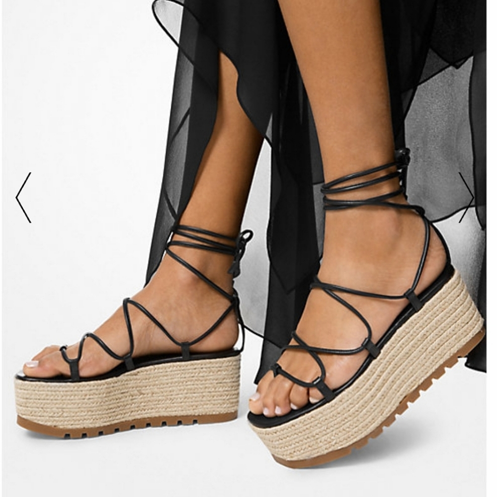 New Michael Kors Collection Mabal Leather Flatform Sandal Black 38/ 7.5